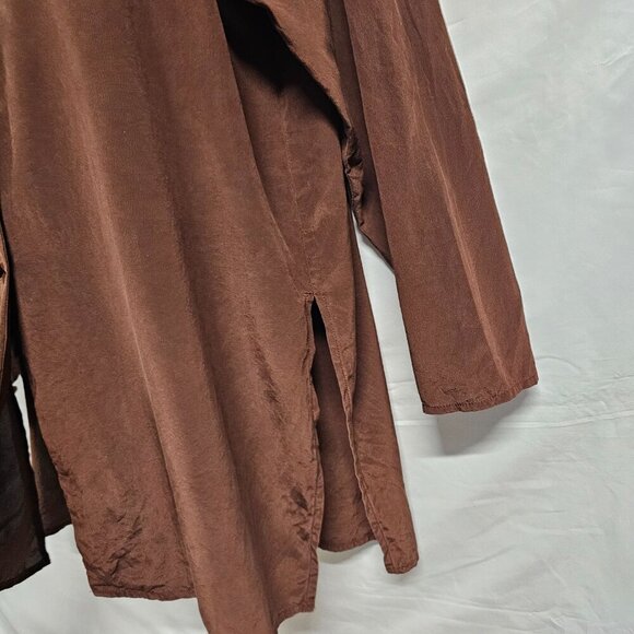 Diane Von Furstenberg Button Up Brown Satin Silk Top Blouse Shirt Women Size L - Picture 7 of 13